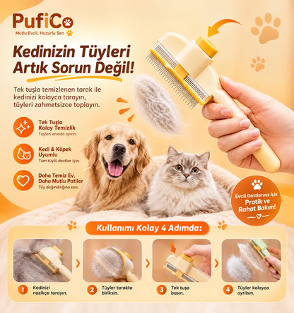 PufiCo Tek Tuşla Temizlenen Kedi Tarağı